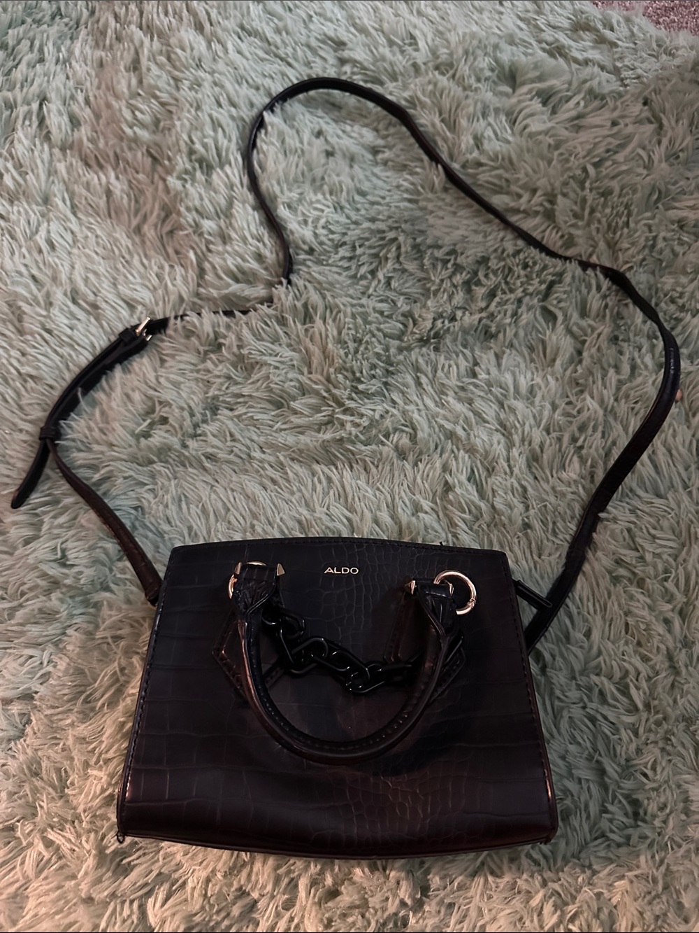 Aldo Black Croc-Embossed Mini Satchel